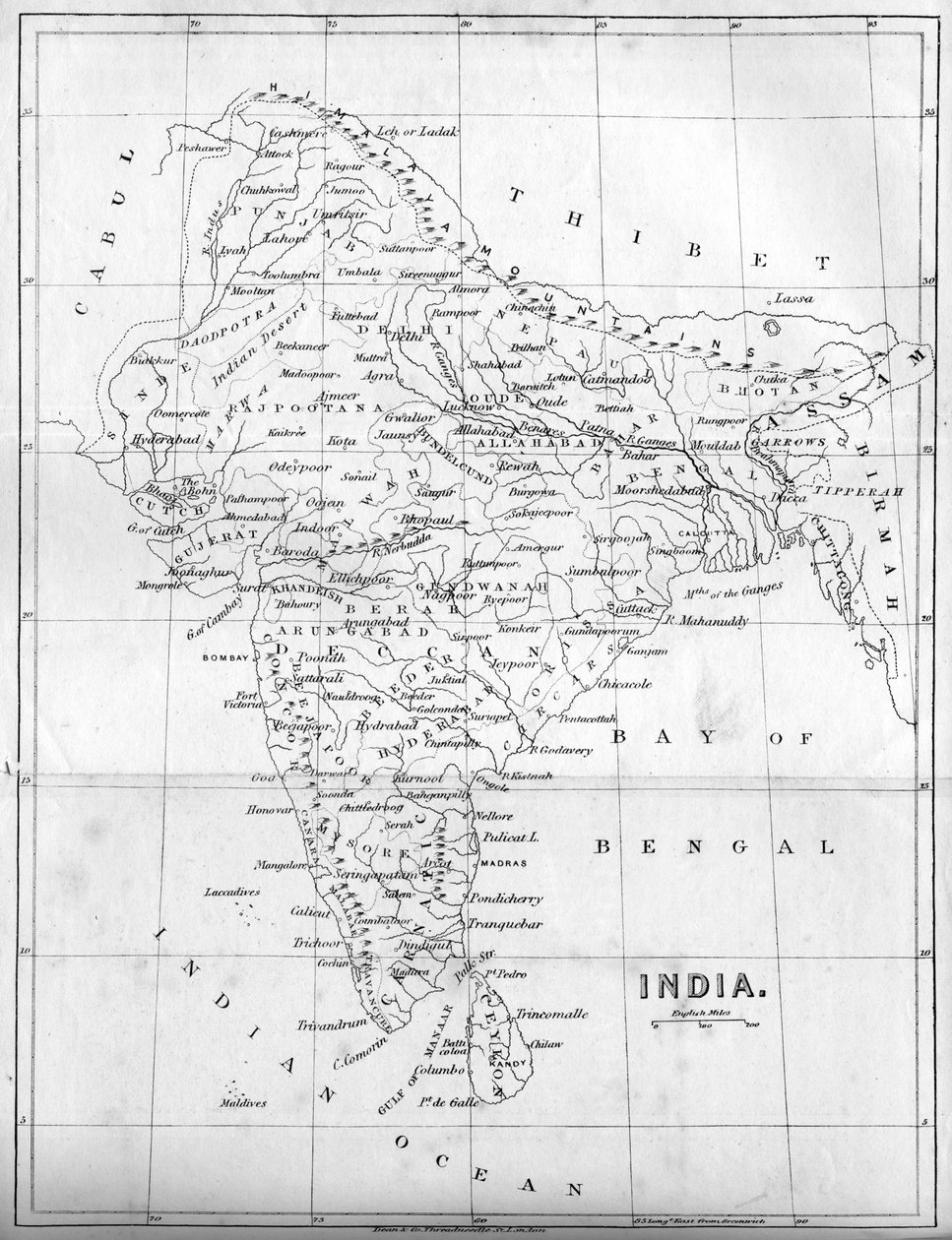 Karta över Indien, 1847 av Unbekannt