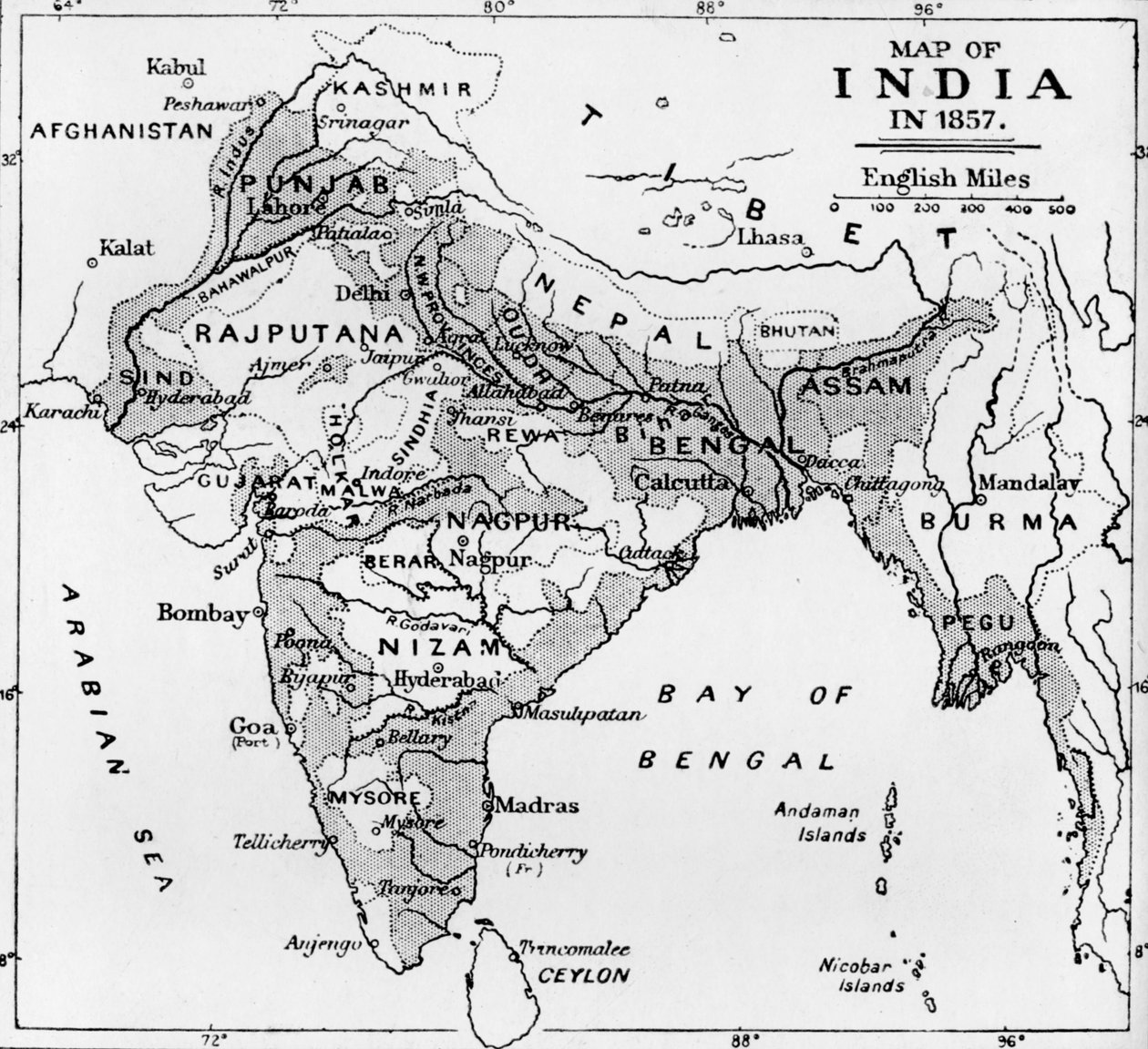 Karta över Indien 1857, c1912 av Unbekannt