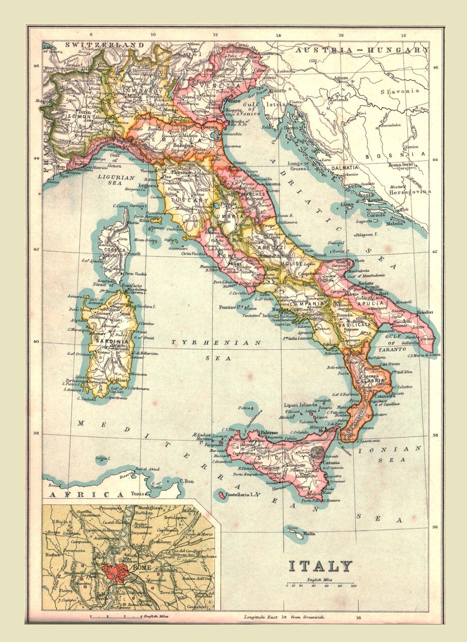 Karta över Italien, 1902. av Unbekannt