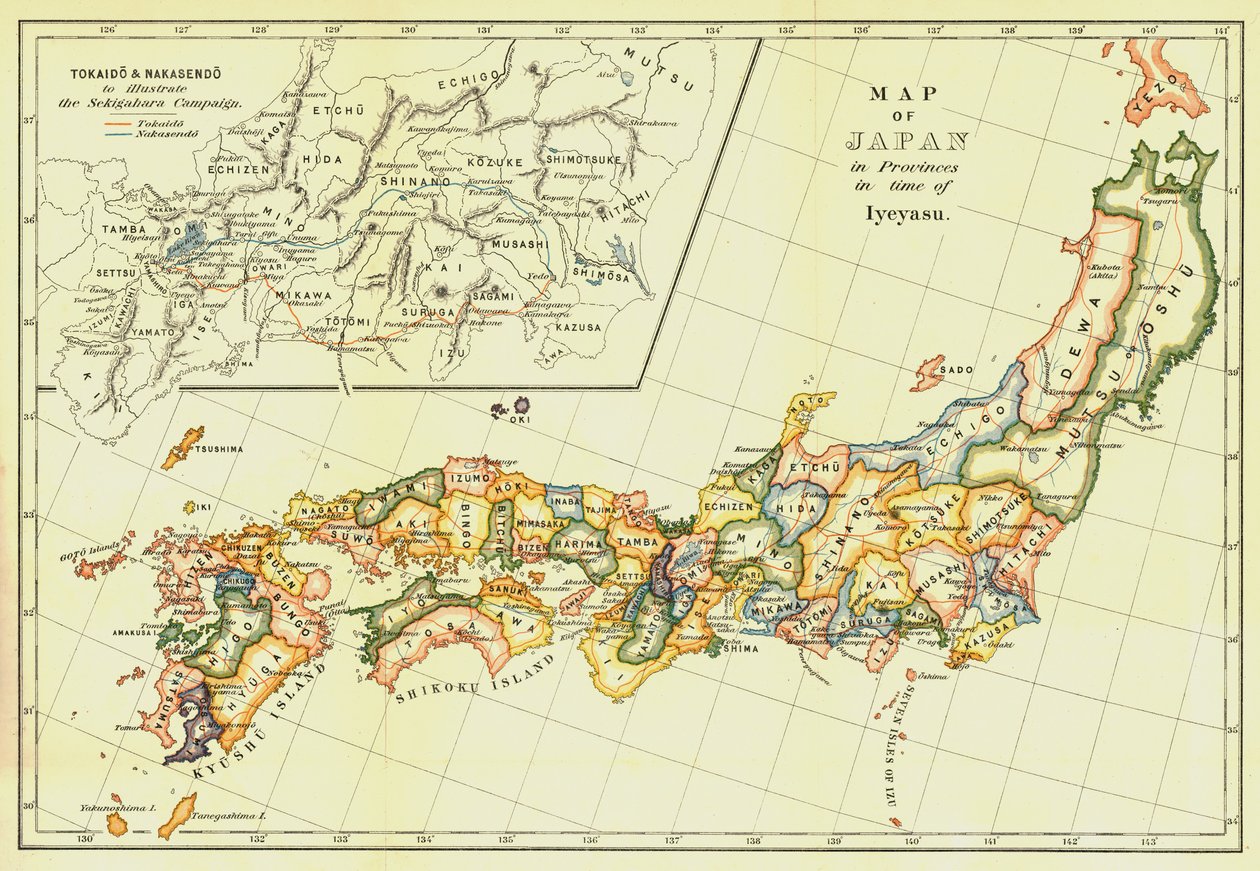 Karta över Japan i provinserna i Iyeyasus tid, 1903. av Unbekannt