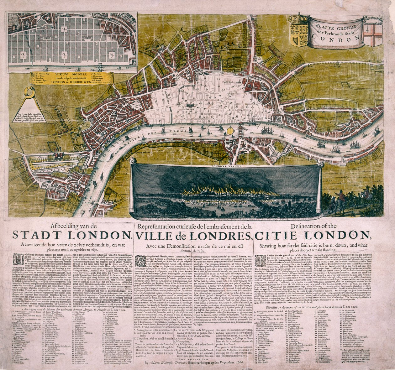 Karta över London, 1666 av Unbekannt