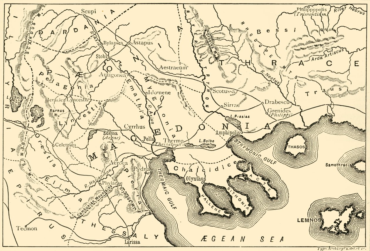 Karta över Makedonien och de närliggande distrikten, 1890. av Unbekannt