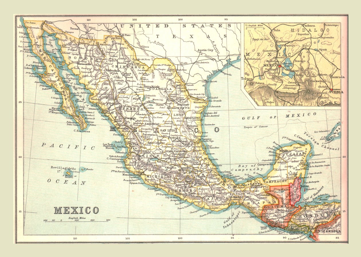 Karta över Mexiko, 1902. av Unbekannt