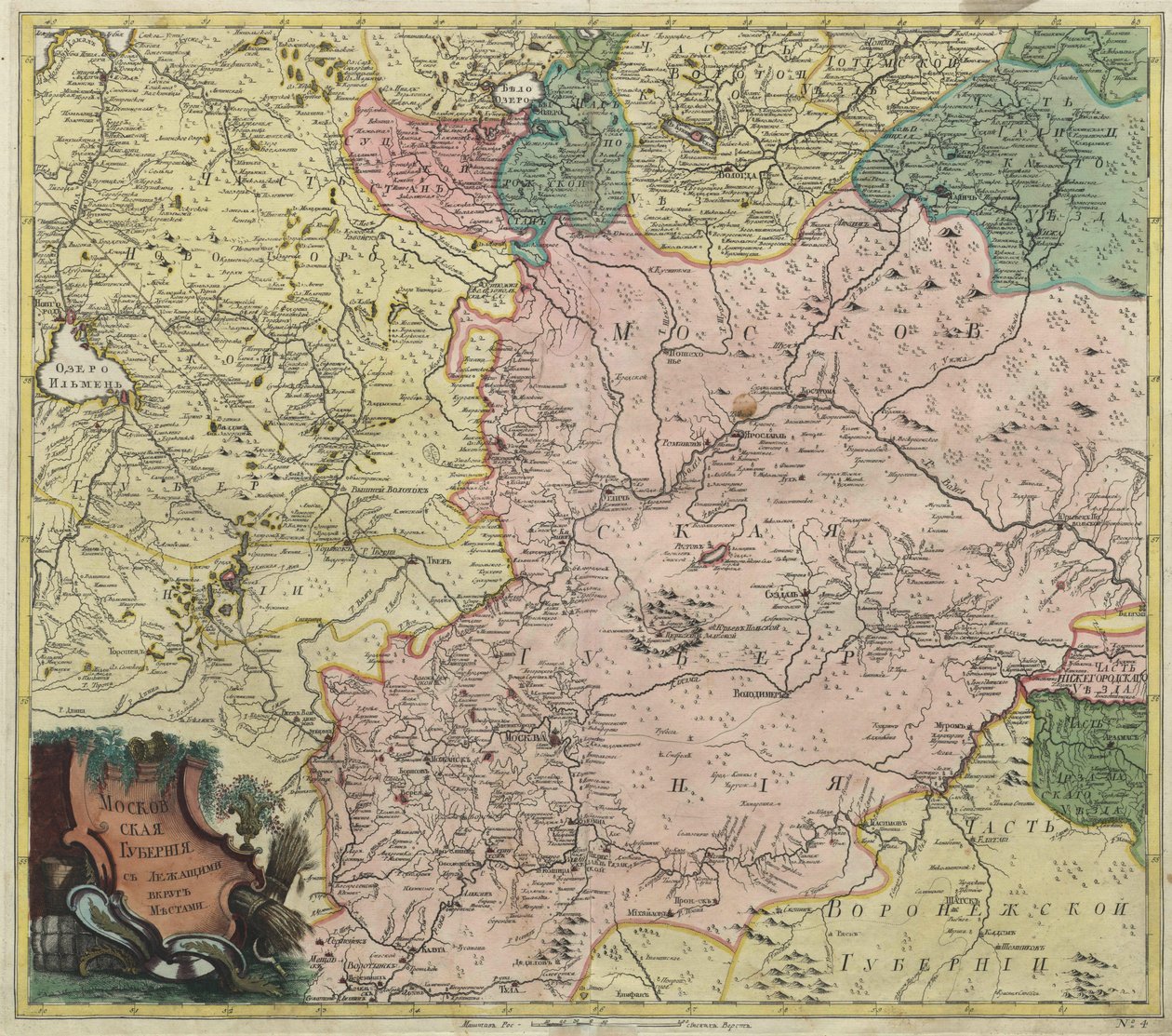 Karta över Moskva guvernement och delar av närmaste provinser, 1745 av Unbekannt