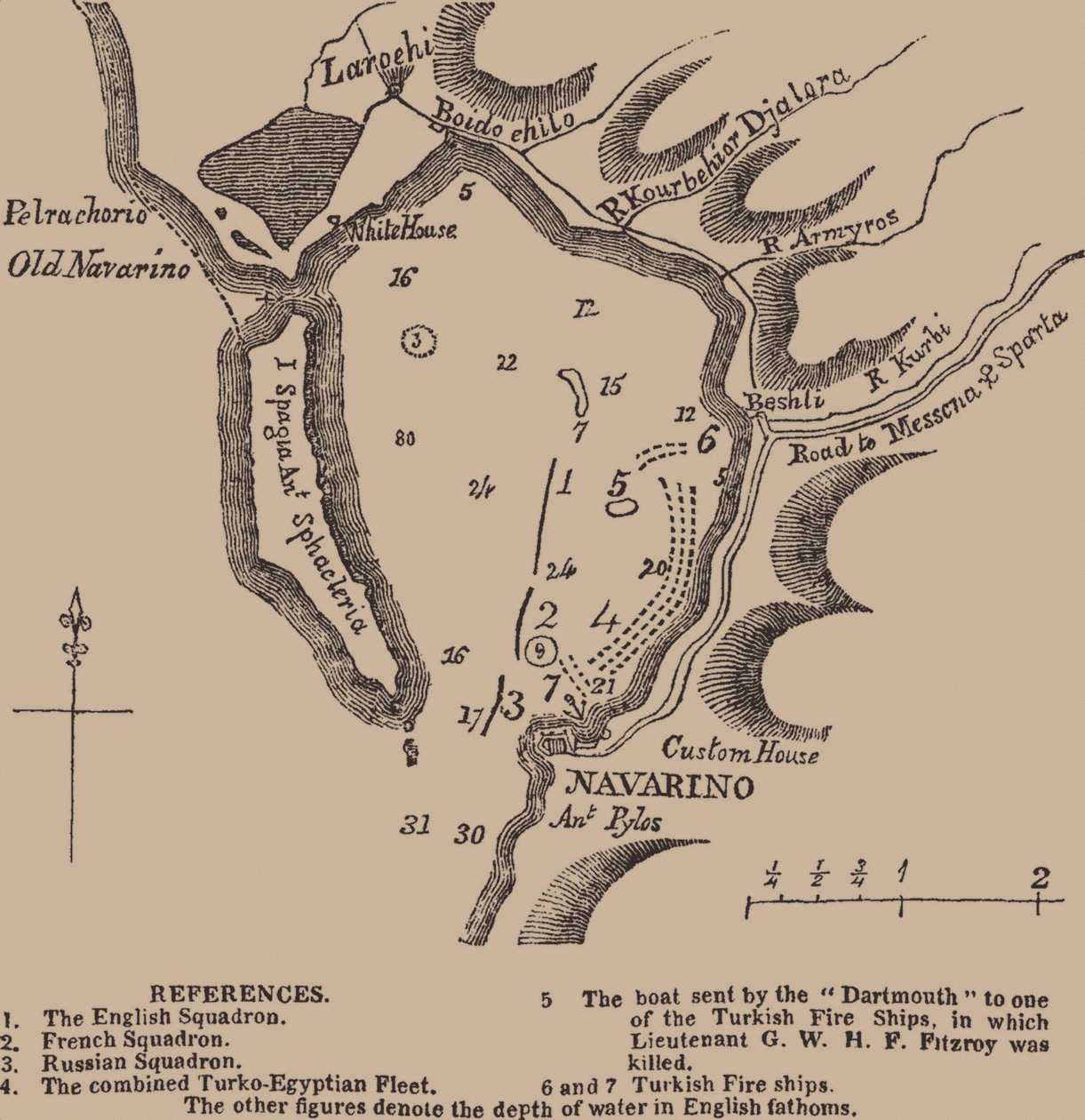 Karta över Navarino-bukten, 1800-talets första kvartal. av Unbekannt