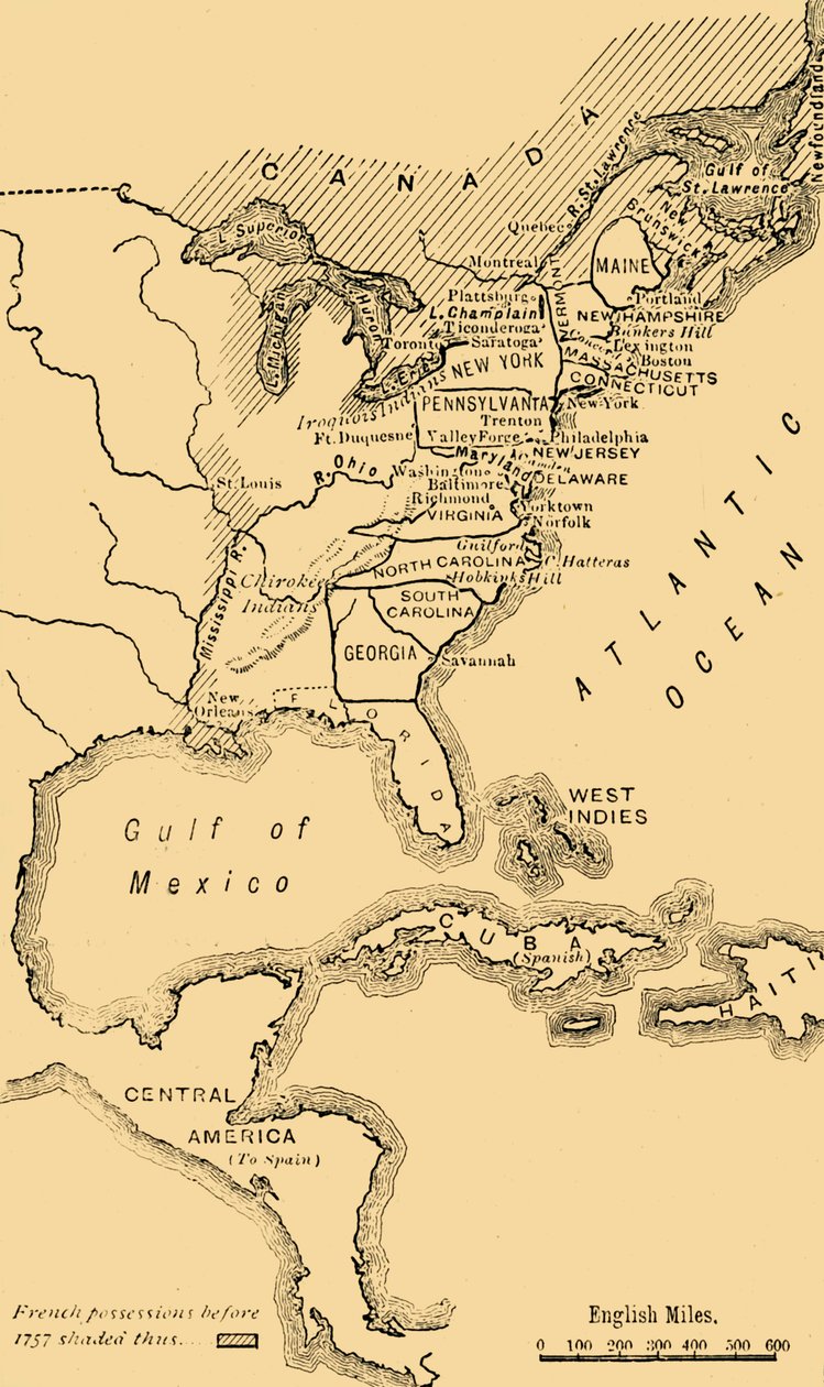 Karta över Nordamerika, illustrerar det amerikanska frihetskriget, c1785, 1890. av Unbekannt