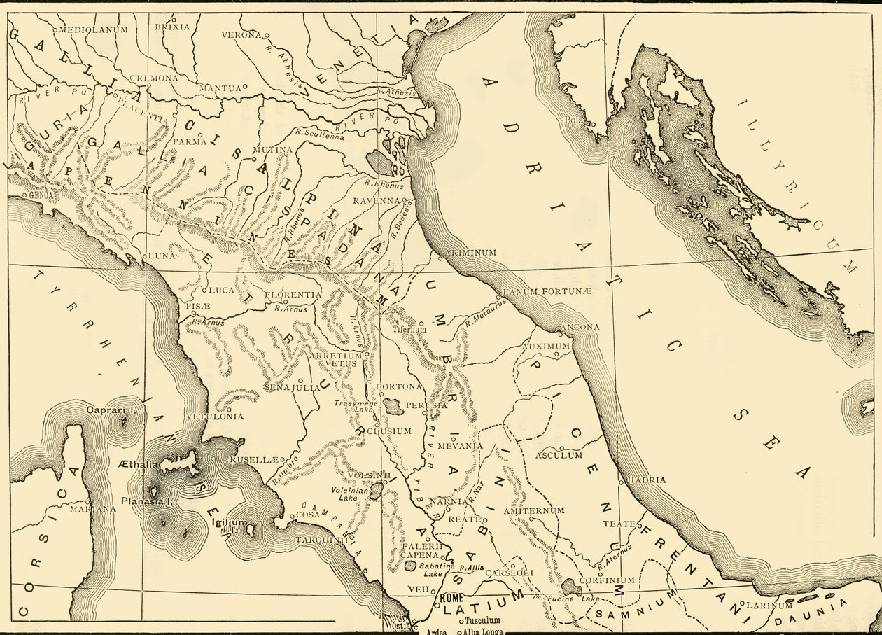 Karta över norra och mellersta Italien, 1890. av Unbekannt