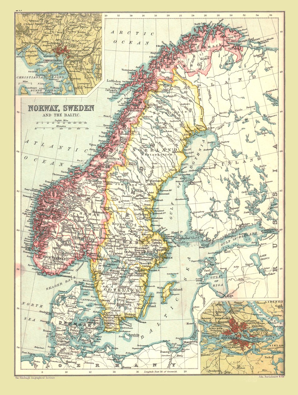 Karta över Norge och Sverige, 1902. av Unbekannt