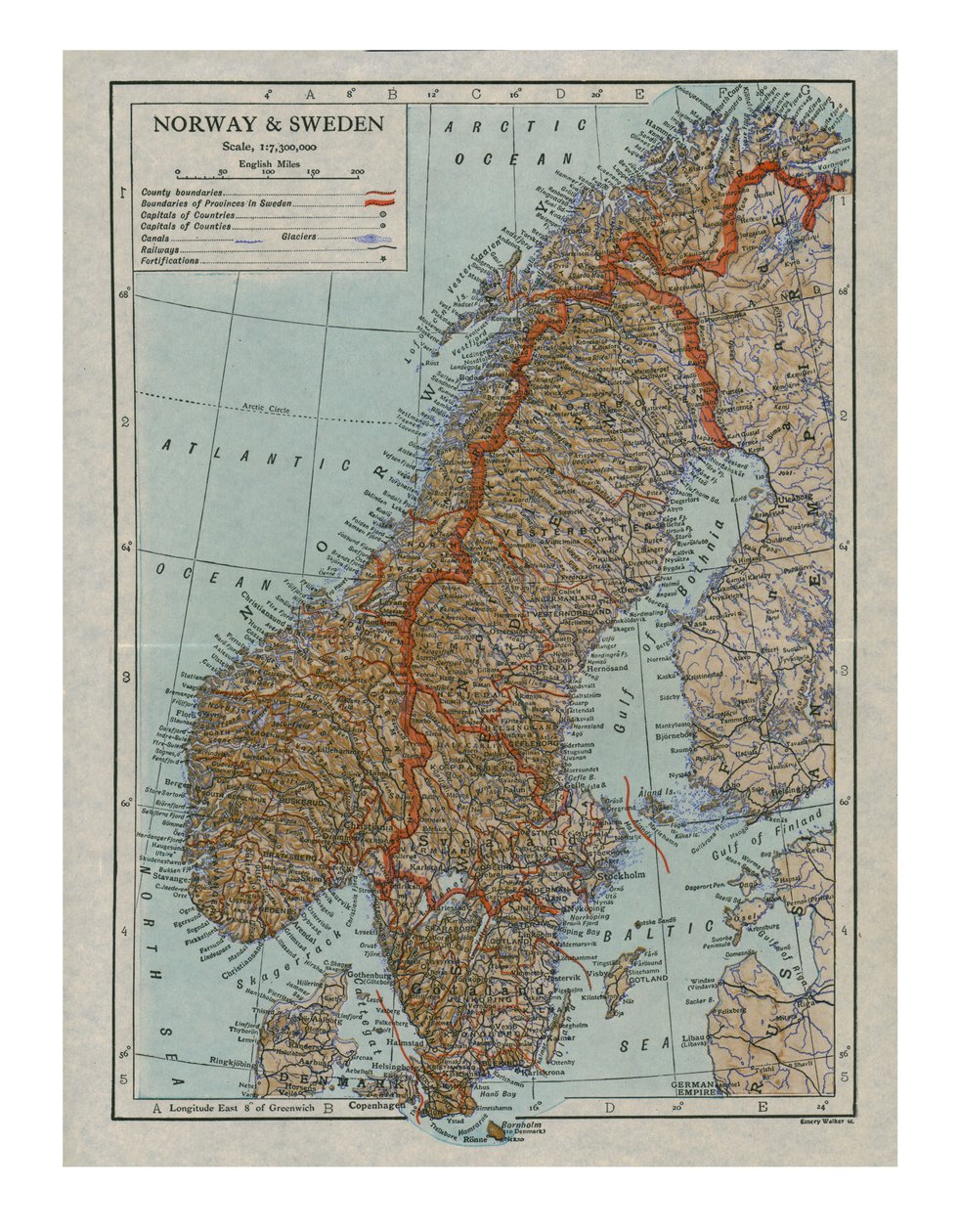 Karta över Norge och Sverige, c1800-talet av Unbekannt