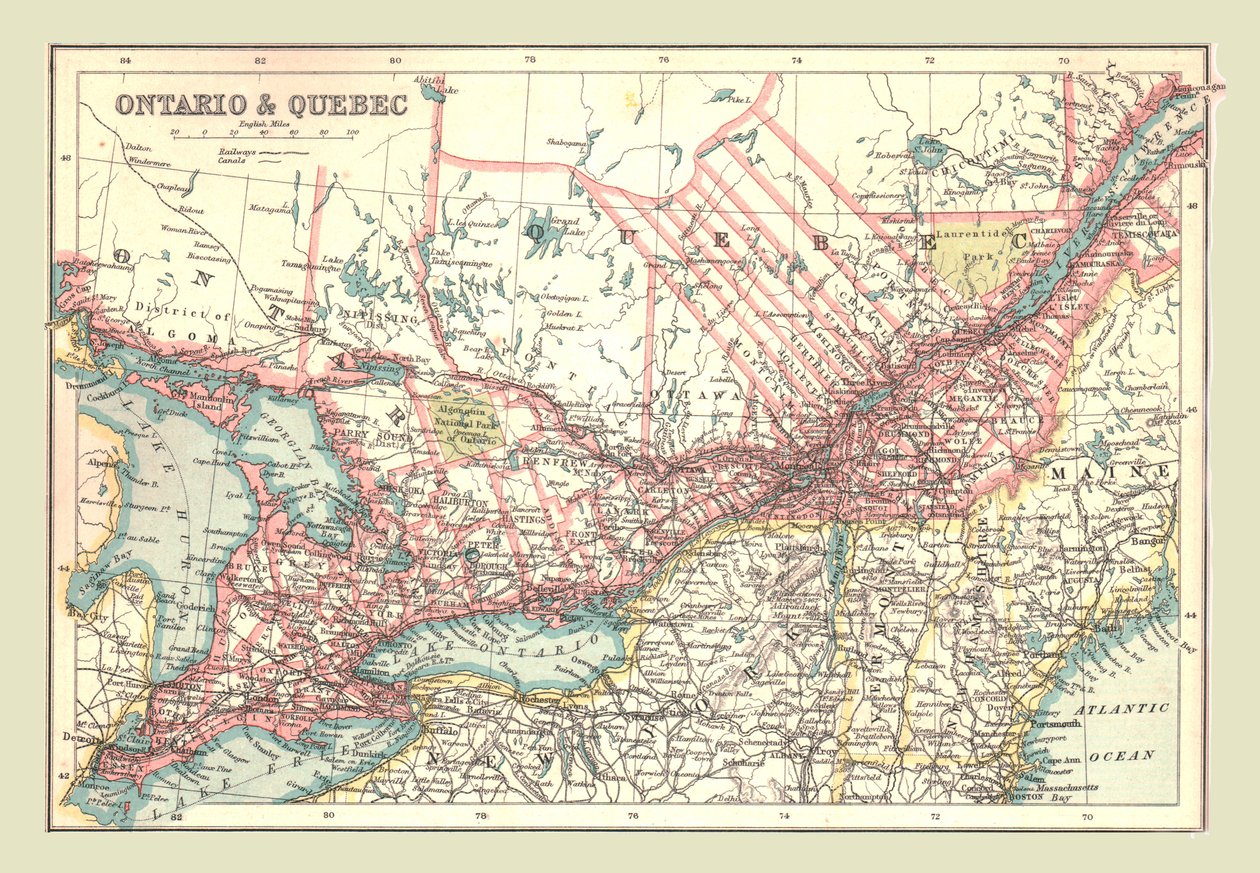 Karta över Ontario och Quebec, 1902. av Unbekannt