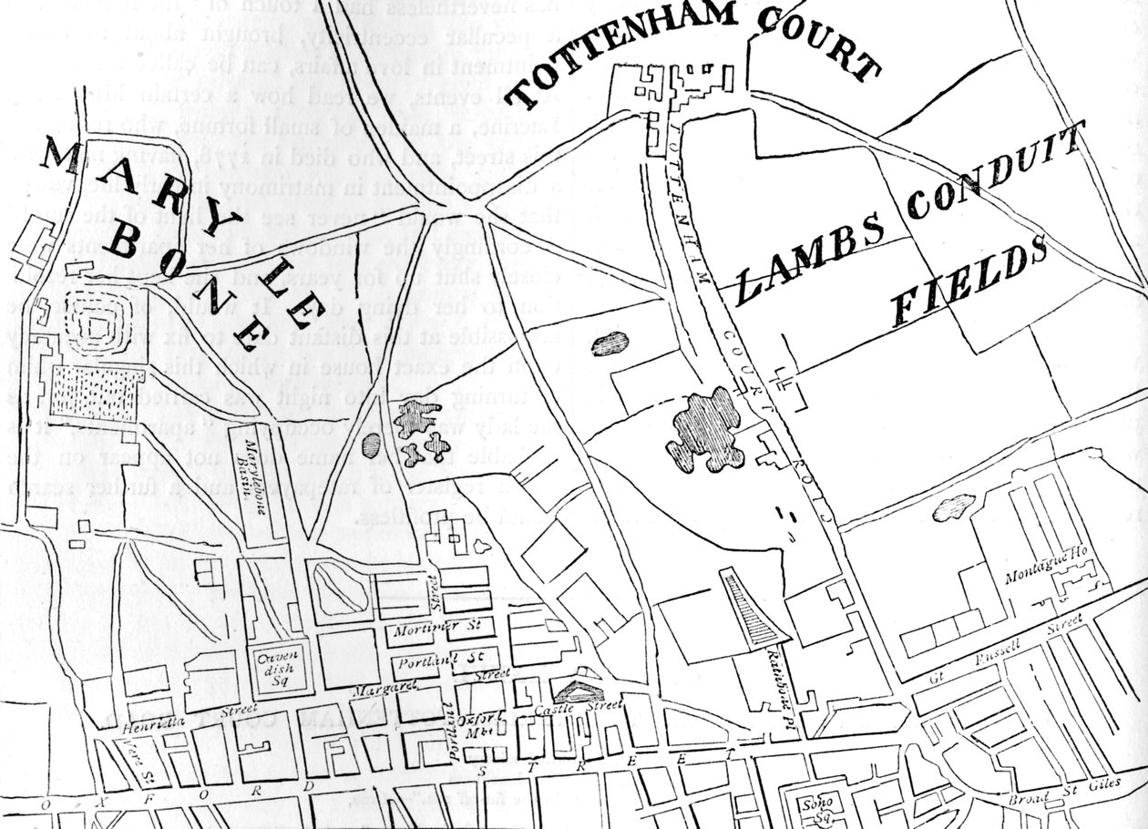 Karta över Rathbone Place och dess grannskap, Westminster, London, 1746 1878 av Unbekannt