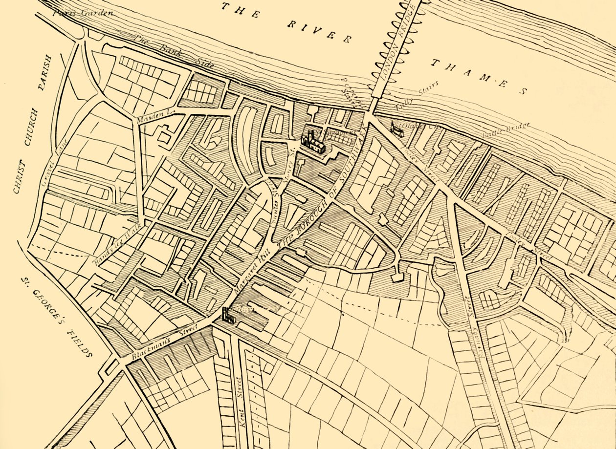 Karta över Southwark, 1720, c1878. av Unbekannt