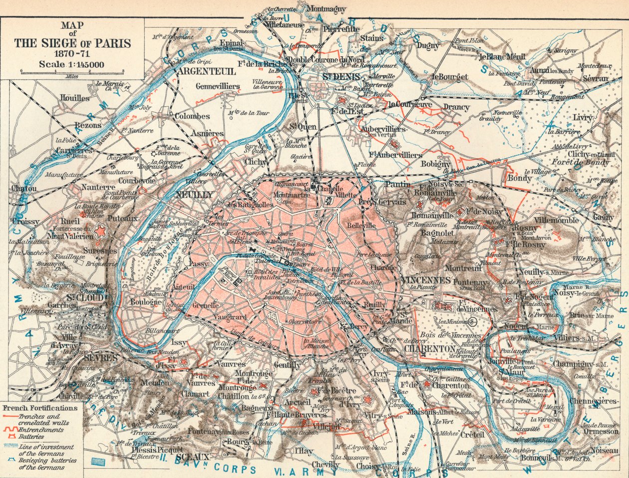 Karta över belägringen av Paris, 1870-71, 1907 av Unbekannt
