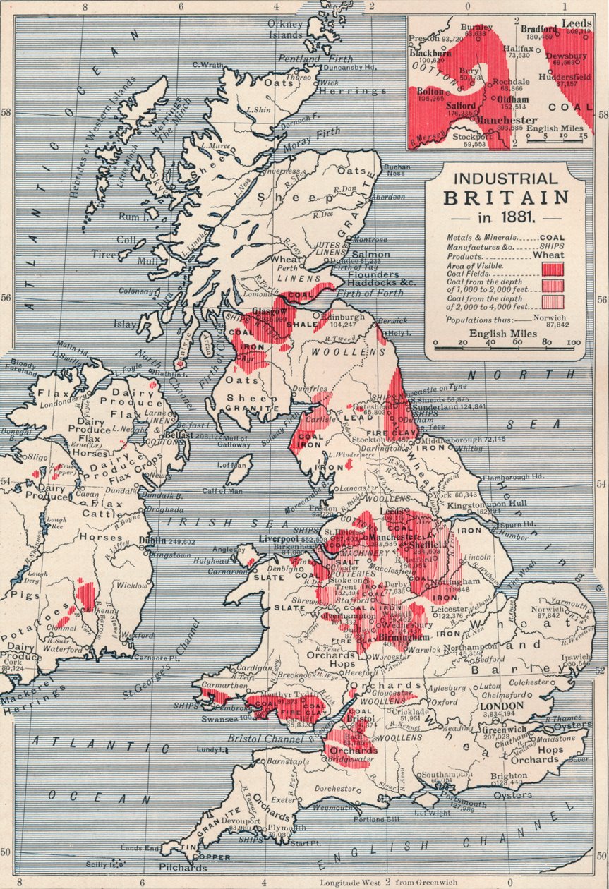 Karta över det industriella Storbritannien 1881, 1906 av Unbekannt