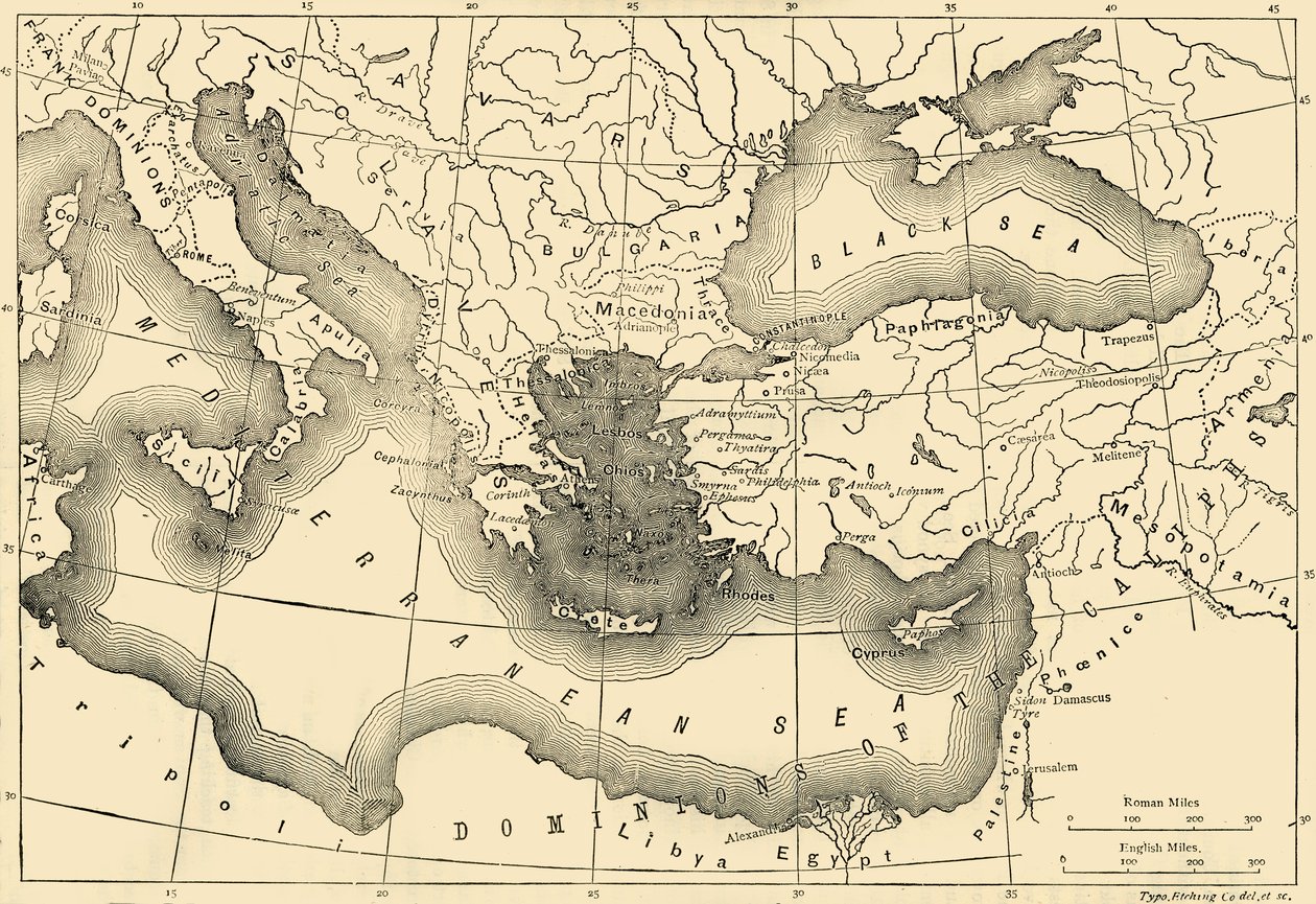 Karta över det bysantinska riket under 800-talet, 1890. av Unbekannt