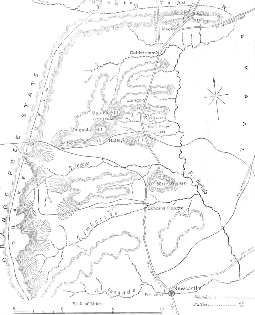 Karta över landet mellan Newcastle och Transvaal, c1880 av Unbekannt