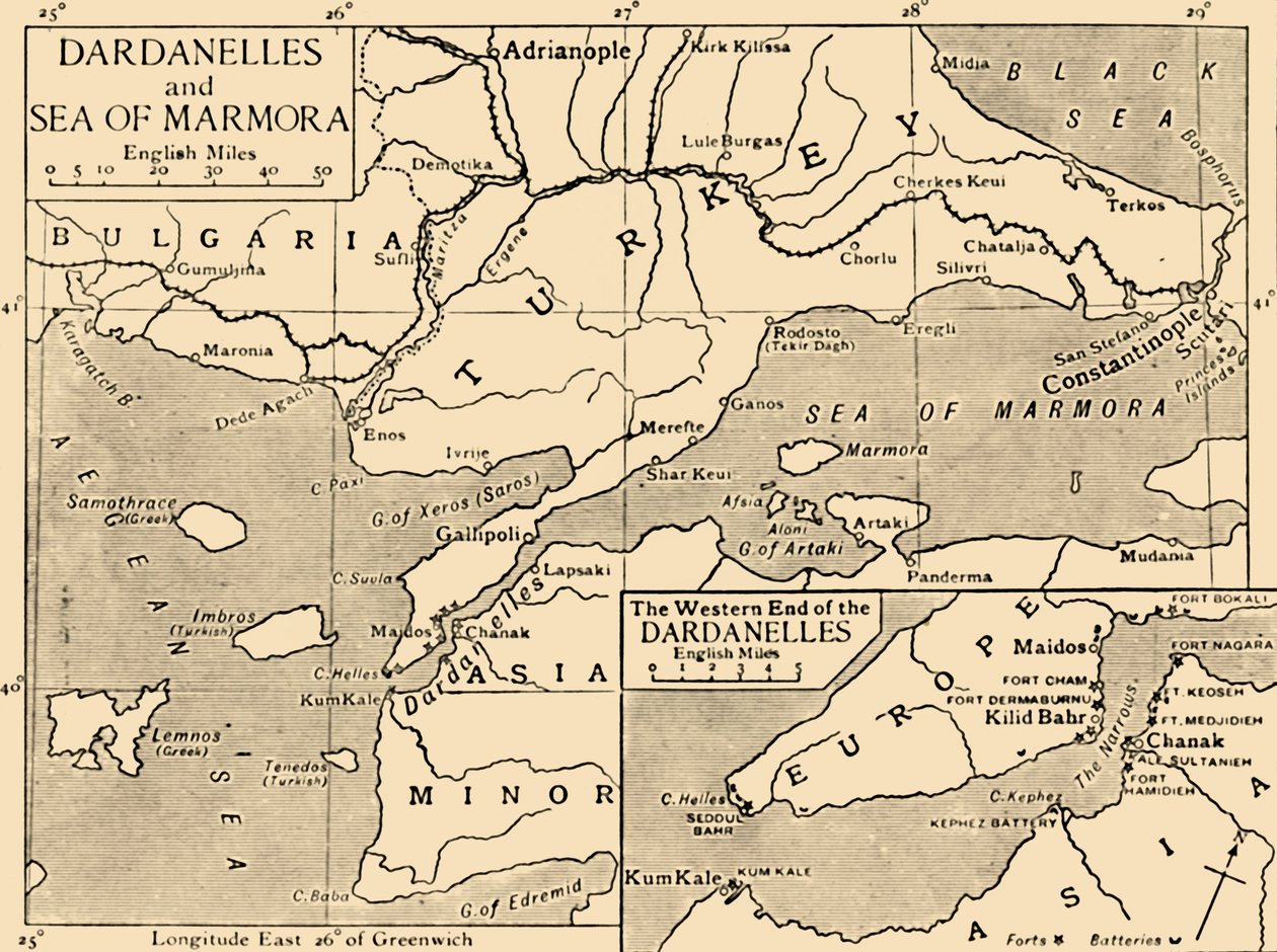 Karta över Dardanellerna och Marmarasjön, c1914, 1920. av Unbekannt