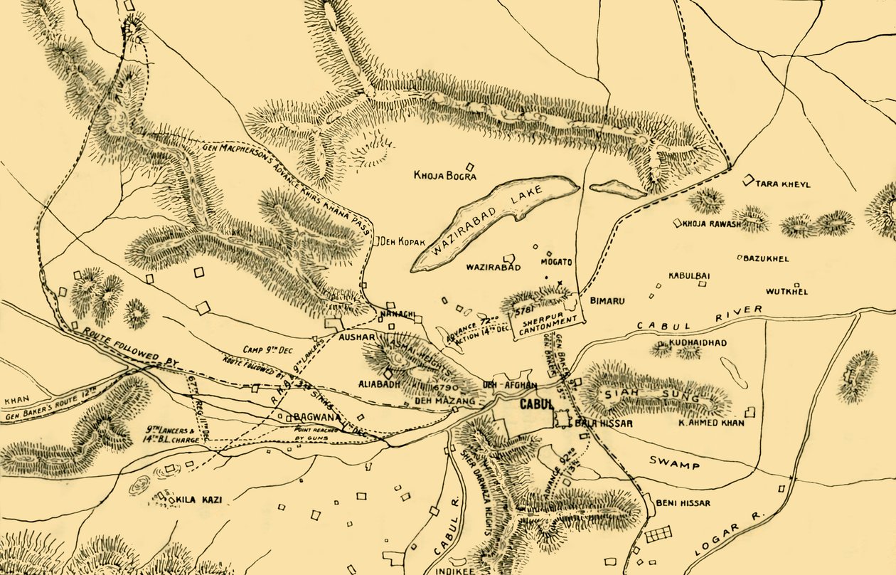 Karta över striderna i Chardeh-dalen, 1901. av Unbekannt