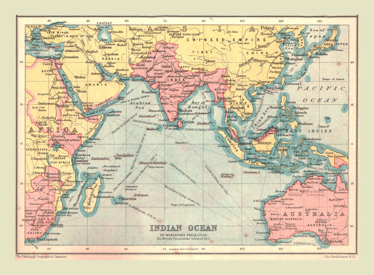 Karta över Indiska oceanen, 1902. av Unbekannt