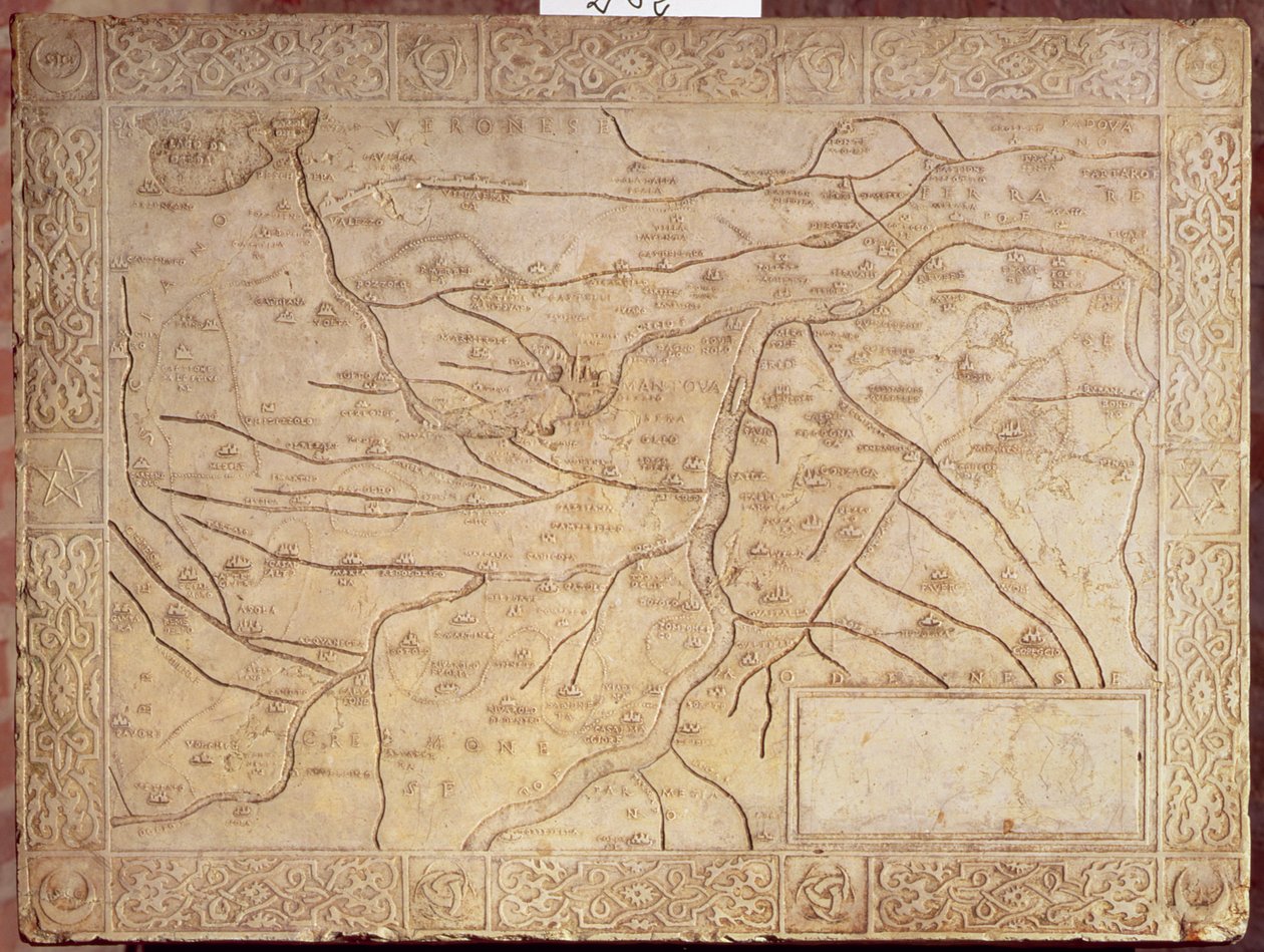 Karta över Mantuans territorium, ristad i låg relief (marmor) av Unbekannt
