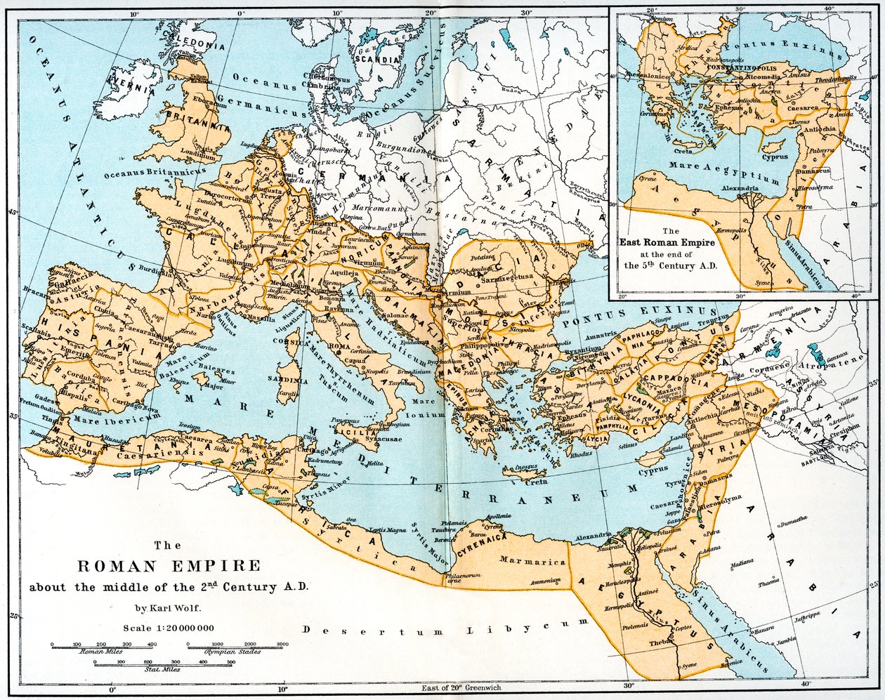Karta över det romerska riket, 2:a århundradet e.Kr., 1902 av Unbekannt
