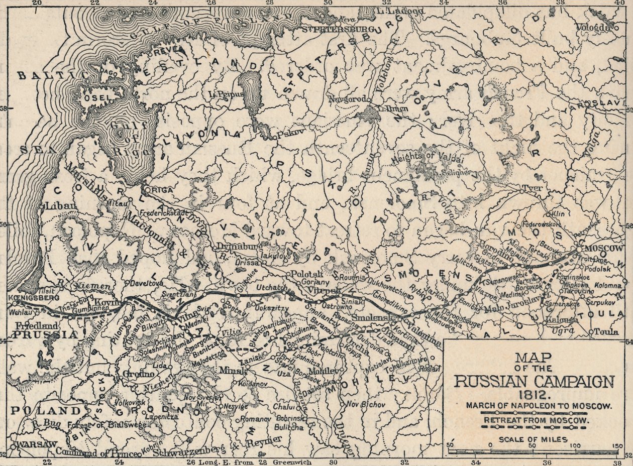 Karta över den ryska kampanjen, 1812, 1896 av Unbekannt