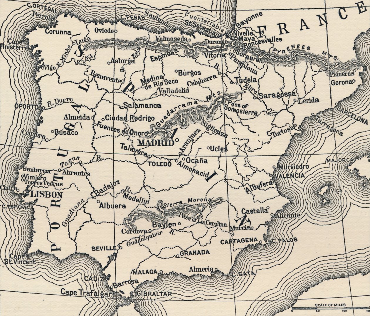 Karta över den spanska kampanjen, c1807-1814, 1896 av Unbekannt