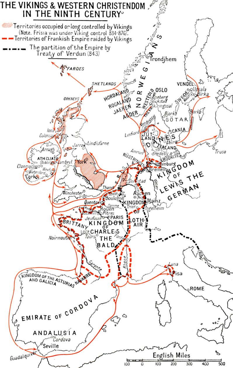Karta över vikingarna och den västerländska kristenheten under 800-talet, 1935 av Unbekannt