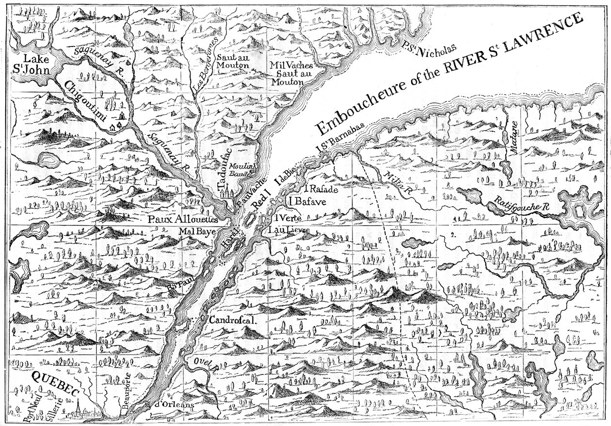 Karta över floden St Lawrences lopp så långt som till Quebec, 1730 c1880 av Unbekannt