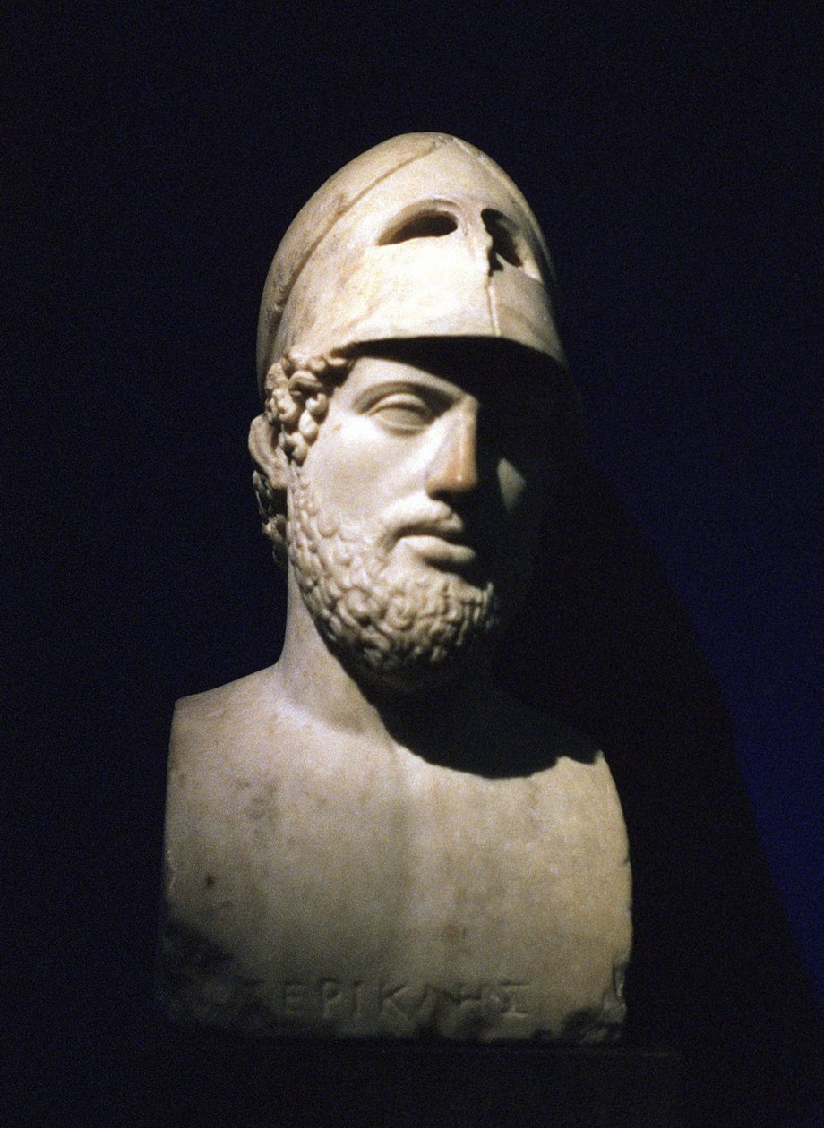 Marmorporträttbyst av Perikles (Pericles) atensk statsman (c490-429 f.Kr.). Romerskt 2:a århundradet f.Kr. (skulptur som sägs vara från Hadrianus villa i Tivoli, Lazio, Italien) av Unbekannt