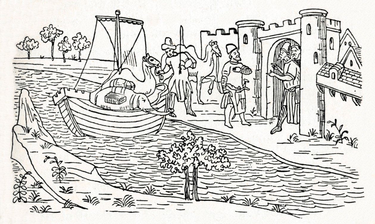 Marco Polo landar i Ormuz, c1300, 1912 av Unbekannt