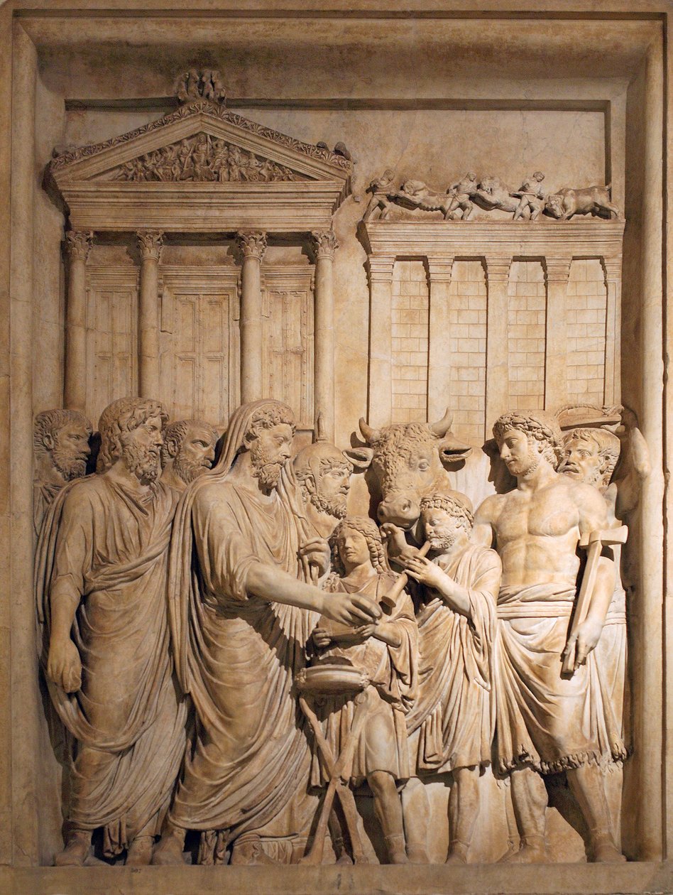 Marcus Aurelius och medlemmar av den kejserliga familjen offrar i tacksamhet för framgång mot germanska stammar, ca 176-182 av Unbekannt