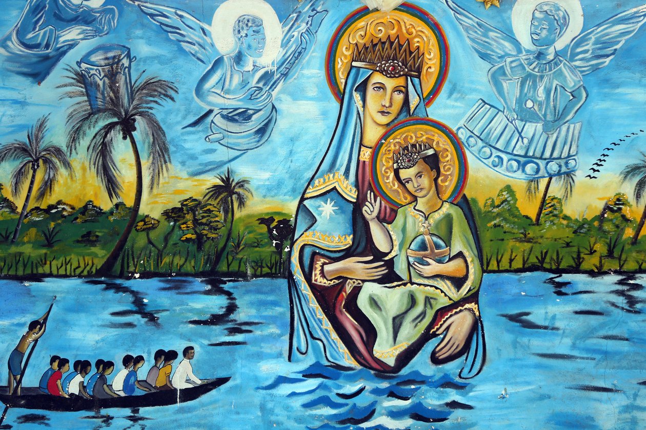 Marian helgedom Vår Fru av sjön Togo. Our Lady of the Lake Togo. Väggmålning. Togo av Unbekannt