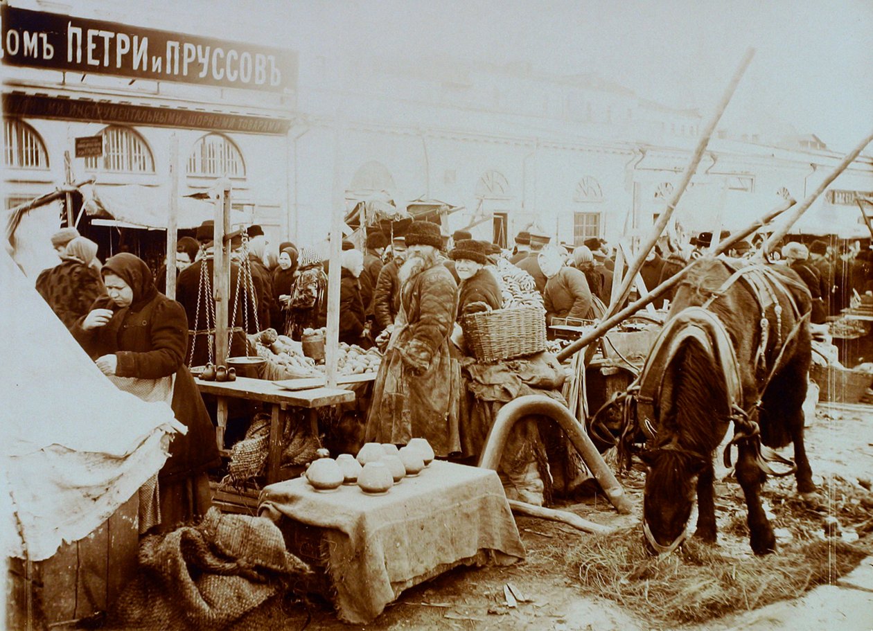 Marknad på Moskvoretskaya-vallen, Moskva, Ryssland, 1911 av Unbekannt