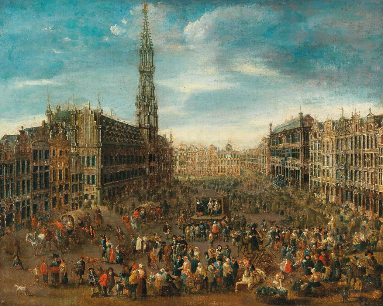 Marknadsscenen på Grand Place i Bryssel, ca. 1670. av Unbekannt