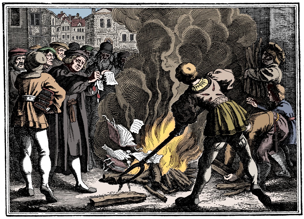 Martin Luther bränner den påvliga tjuren, 1520 av Unbekannt