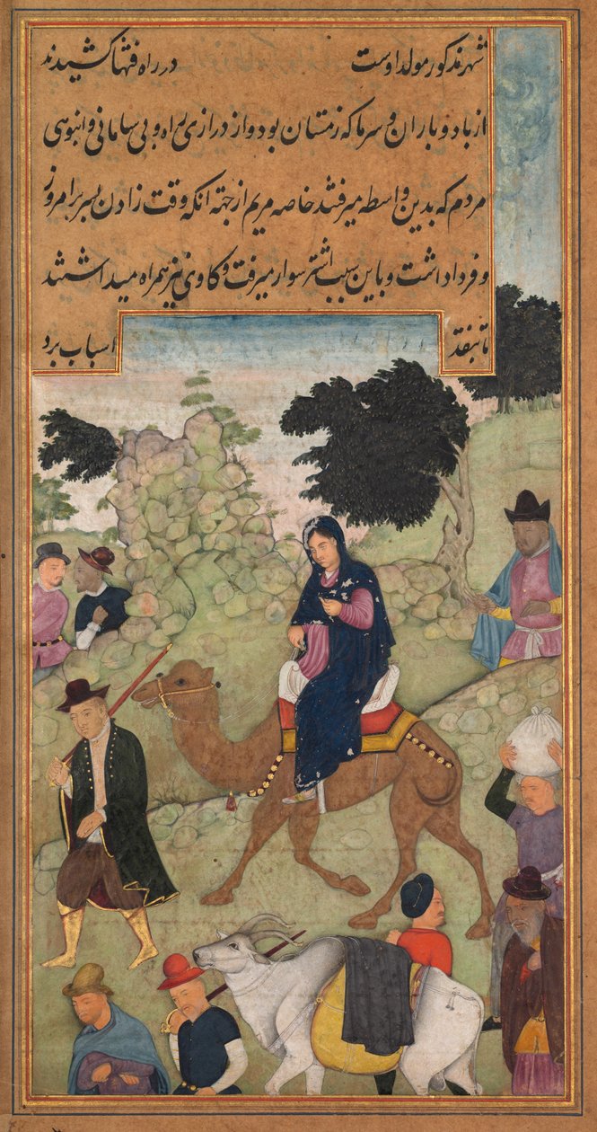 Maria och Josef reser till Betlehem, från en Mirat al-quds av fader Jerome Xavier..., 1602-1604. av Unbekannt