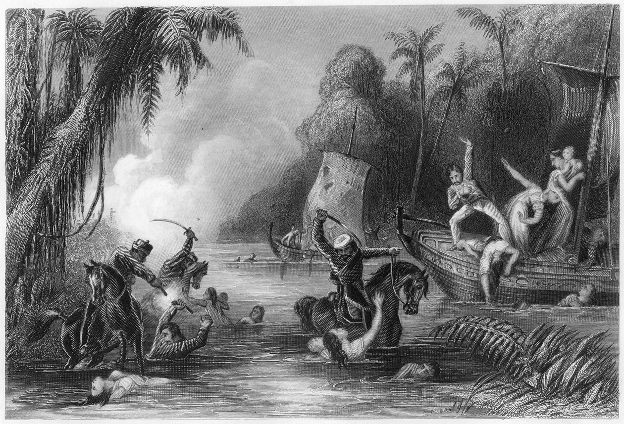 Massaker i båtarna utanför Cawnpore, 1857, c1860 av Unbekannt