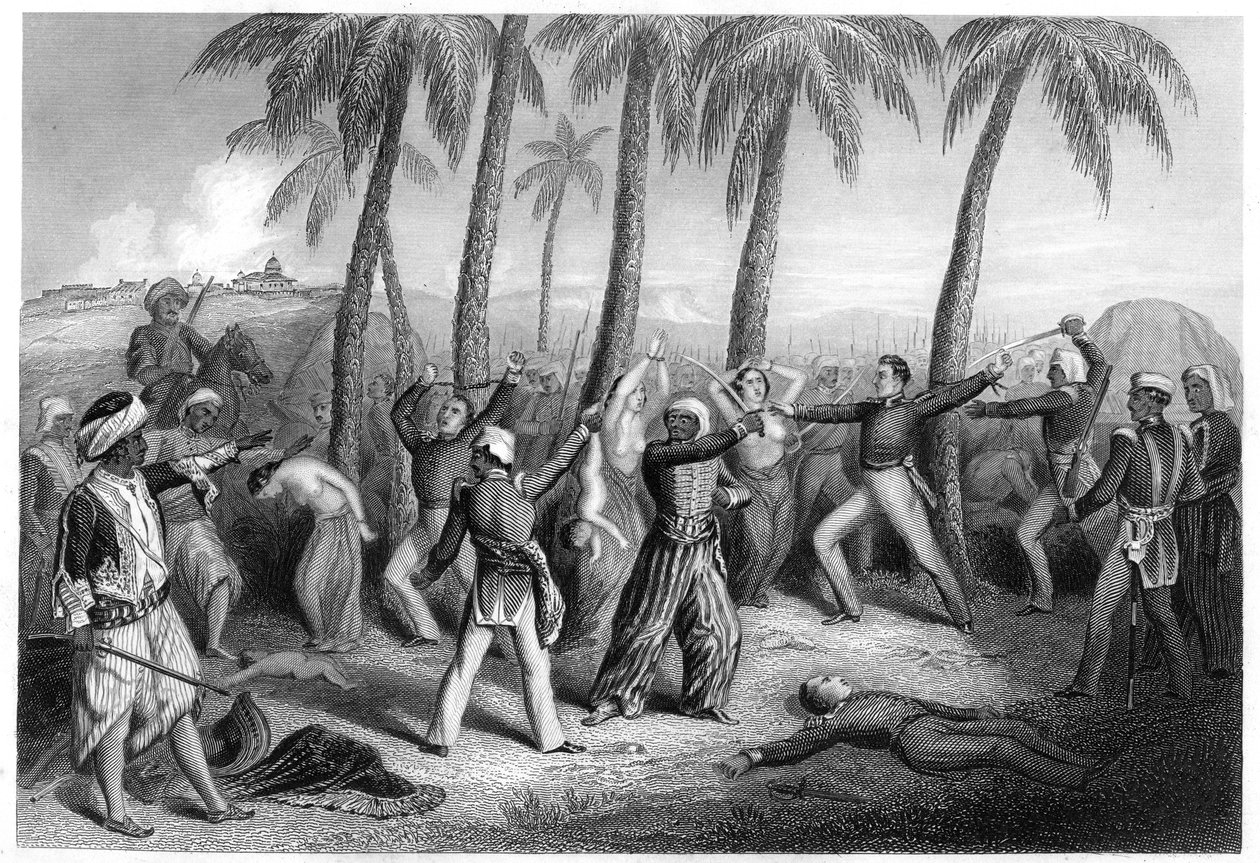 Massaker av engelska officerare och deras fruar i Jhansi, 1857, c1860 av Unbekannt