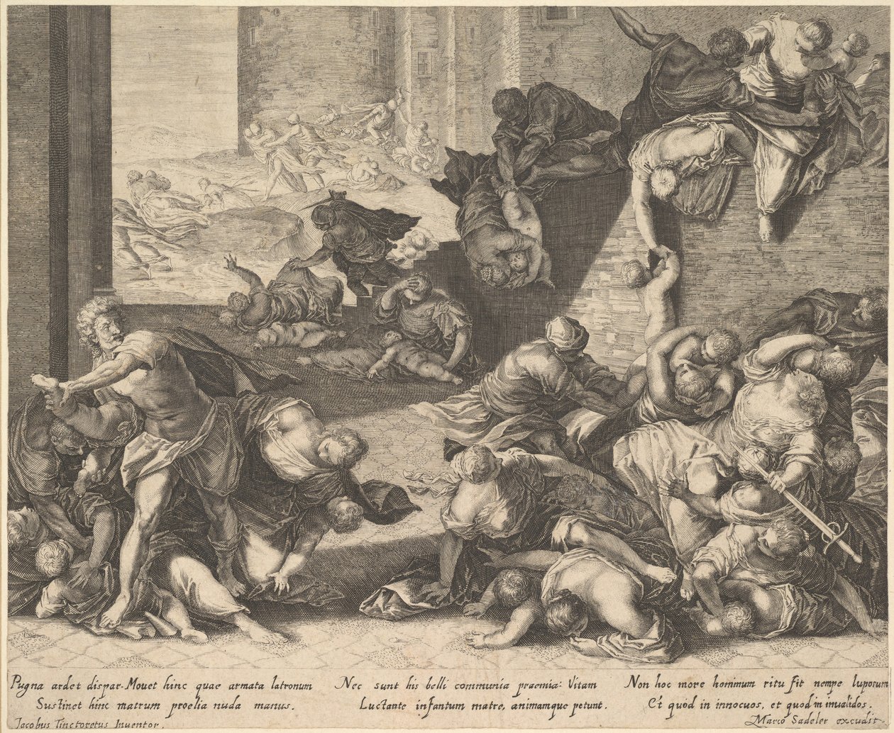 Massacre of the Innocents, förminskad och omvänd kopia efter Aegidius Sadeler, 16001629. av Unbekannt