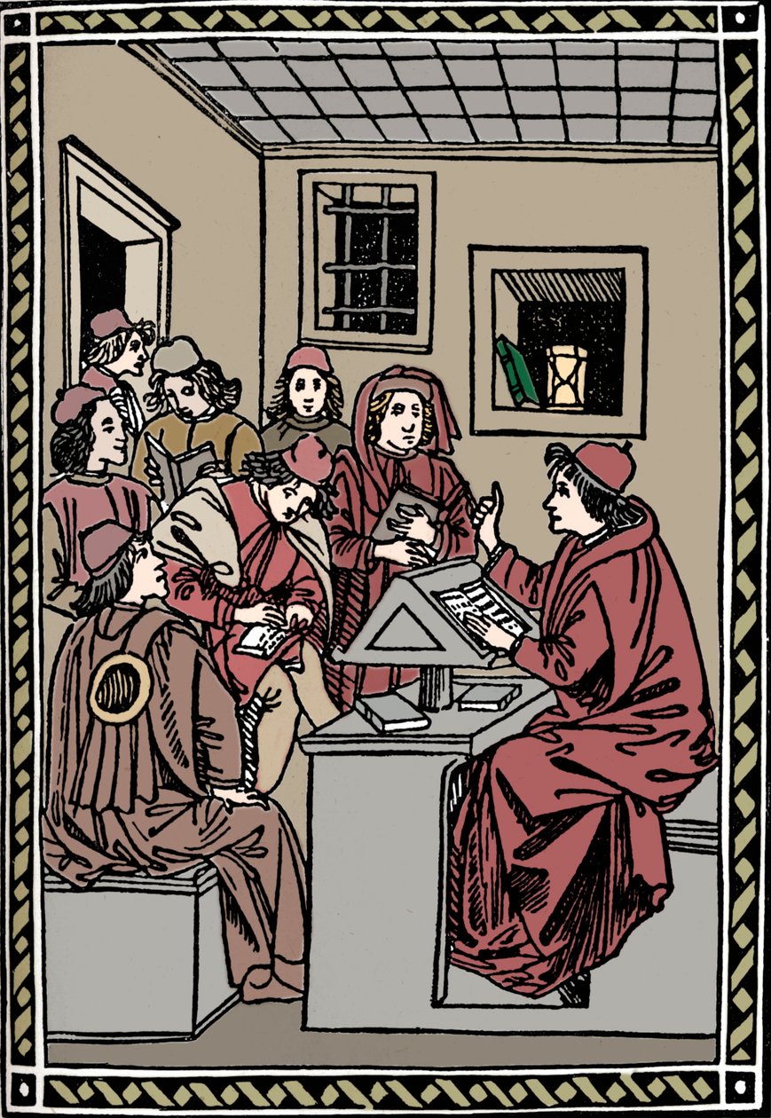 Mästare med sina elever. Christoforo Landino, 1492, 1917 av Unbekannt