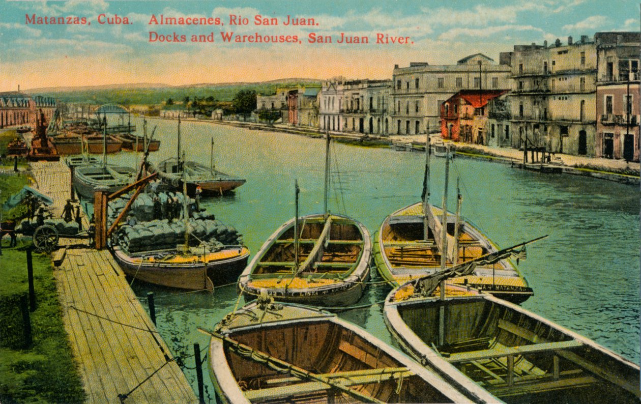 Matanzas, Kuba. Lager, Rio San Juan. Docks and Warehouses, San Juan River, c1910 av Unbekannt
