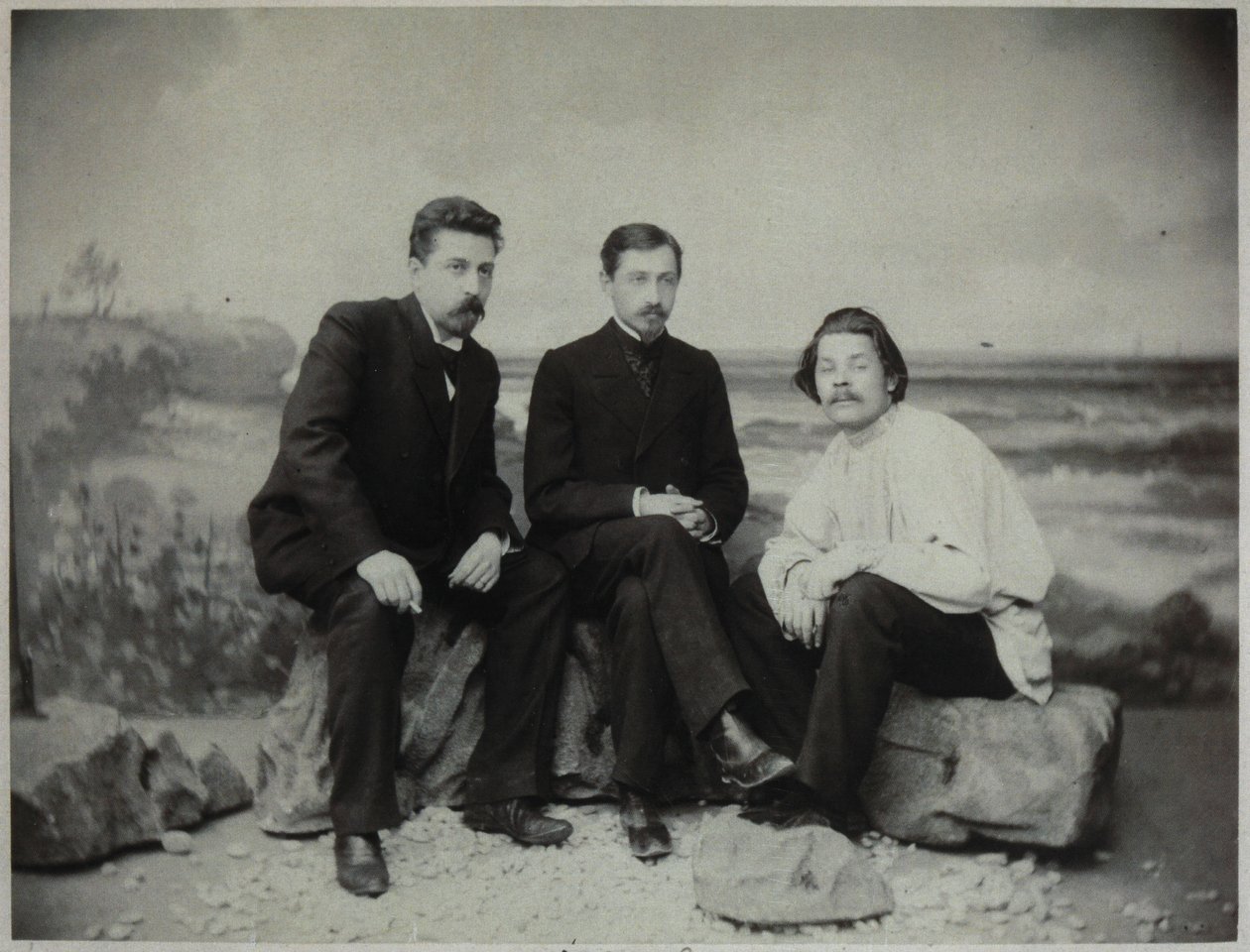 Maxim Gorkij, Ivan Bunin och Nikolai Teleshov, 1900 av Unbekannt