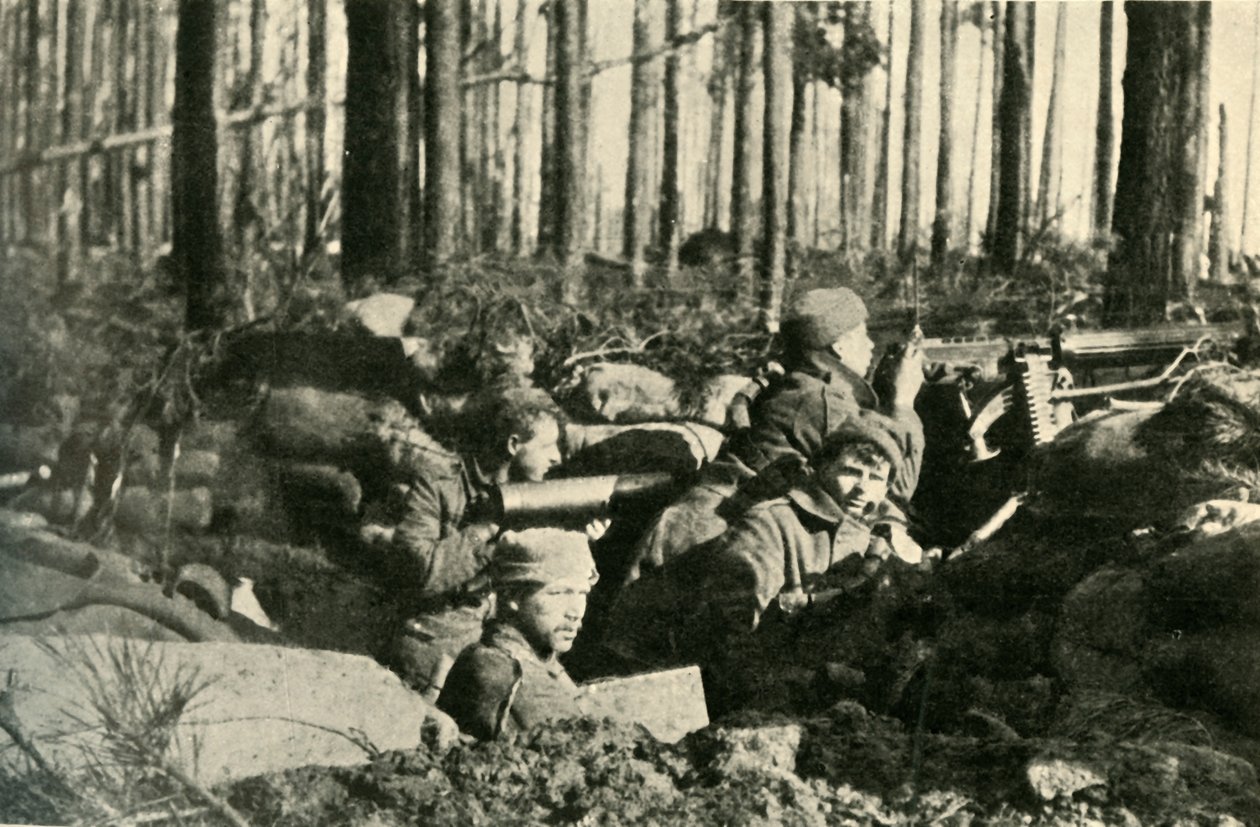 Maximpistol i aktion på den brittiska fronten, första världskriget, 1915, c1920. av Unbekannt