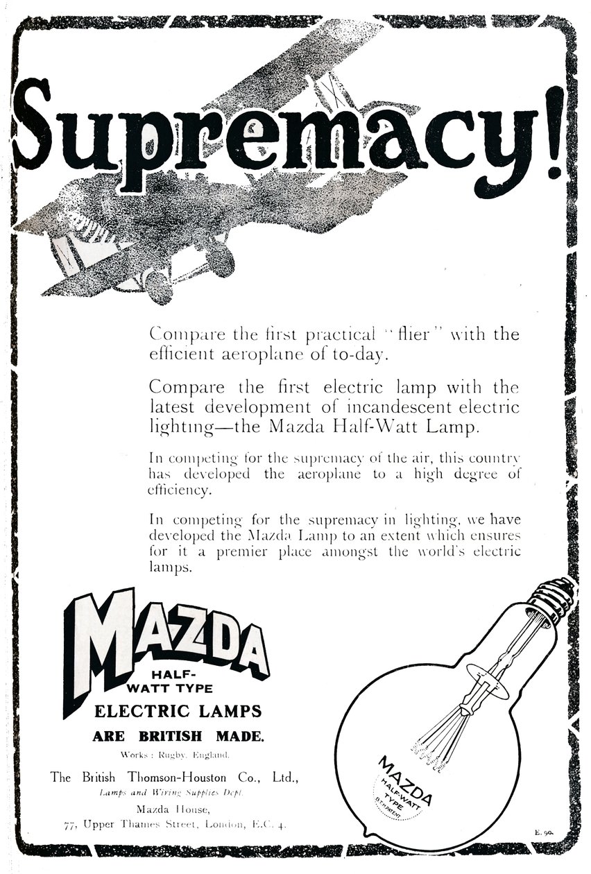 Mazda halvwattstyp för elektriska lampor annons, 1919 av Unbekannt