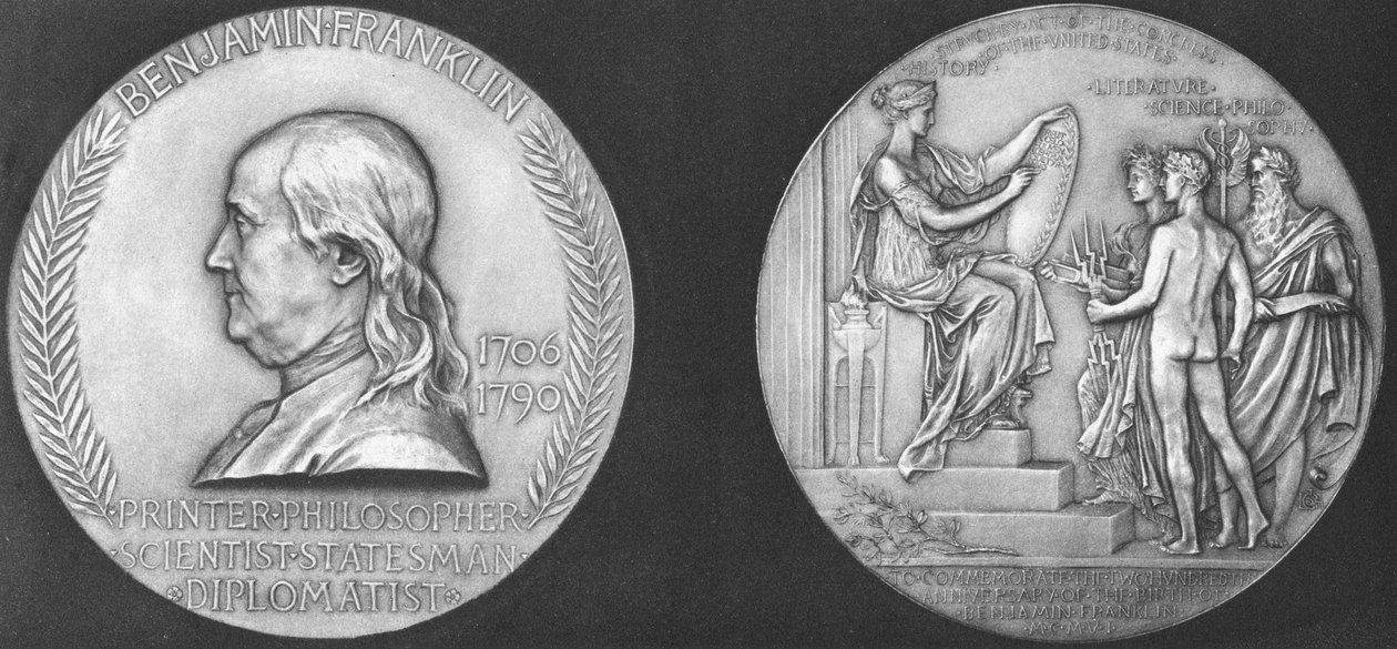 Medalj tilldelad för att fira 200-årsdagen av Benjamin Franklins födelse av Unbekannt