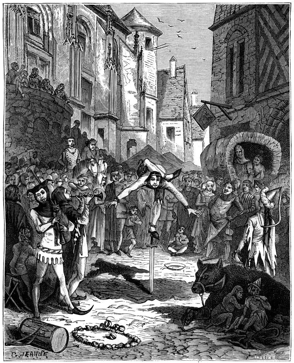 Medeltida akrobat och gatuunderhållning, 1882-1884 av Unbekannt