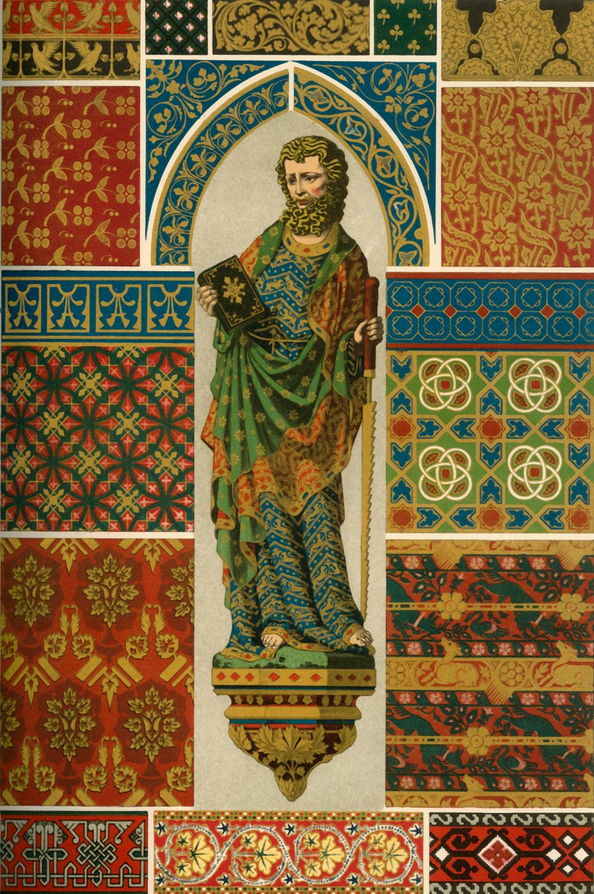 Medeltida vävning, broderi, emalj och målad skulptur, 1898. av Unbekannt