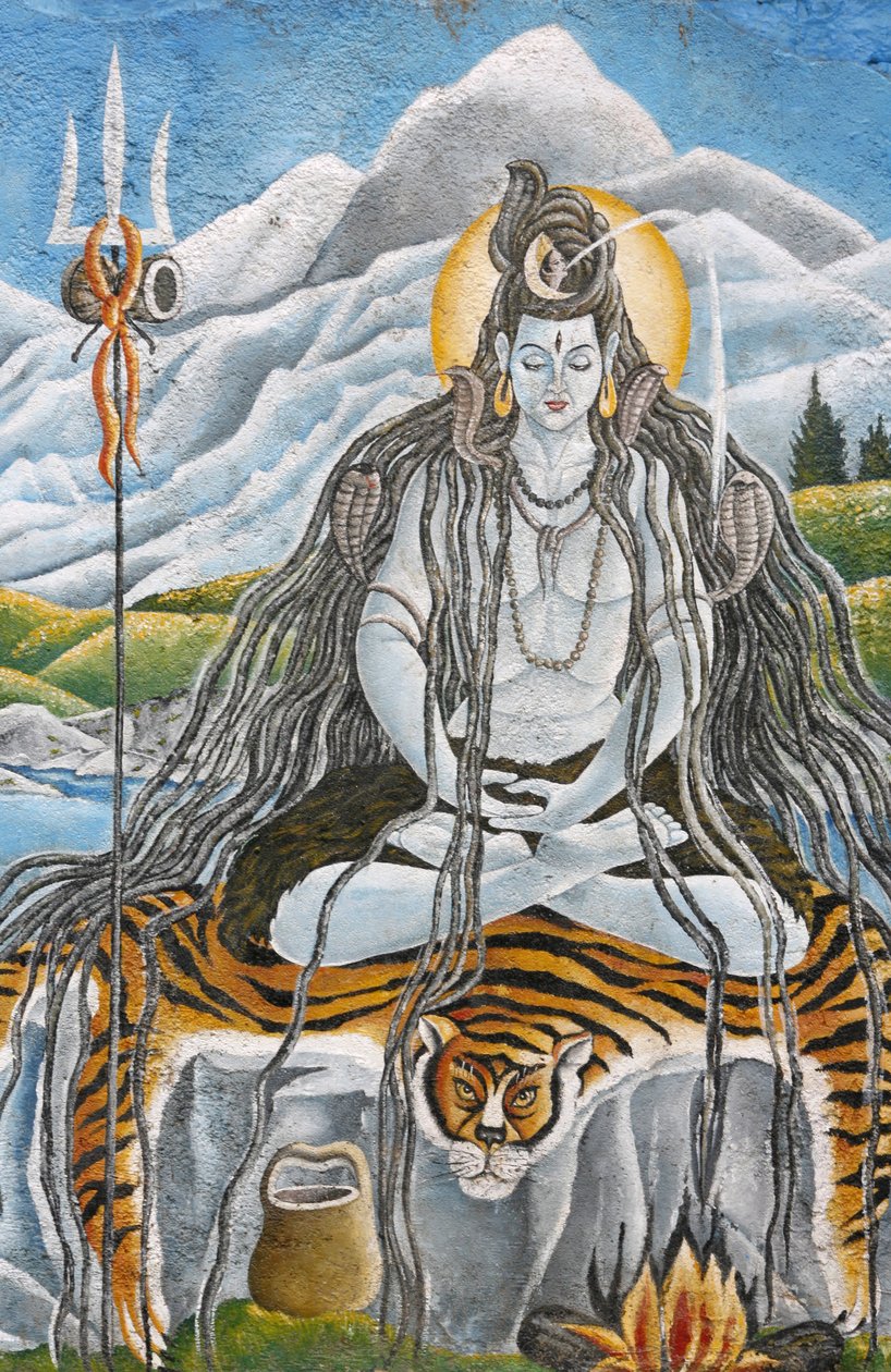 Mediterar Shiva med naja-ormar i Pashupatinath, Kathmandu, Nepal av Unbekannt