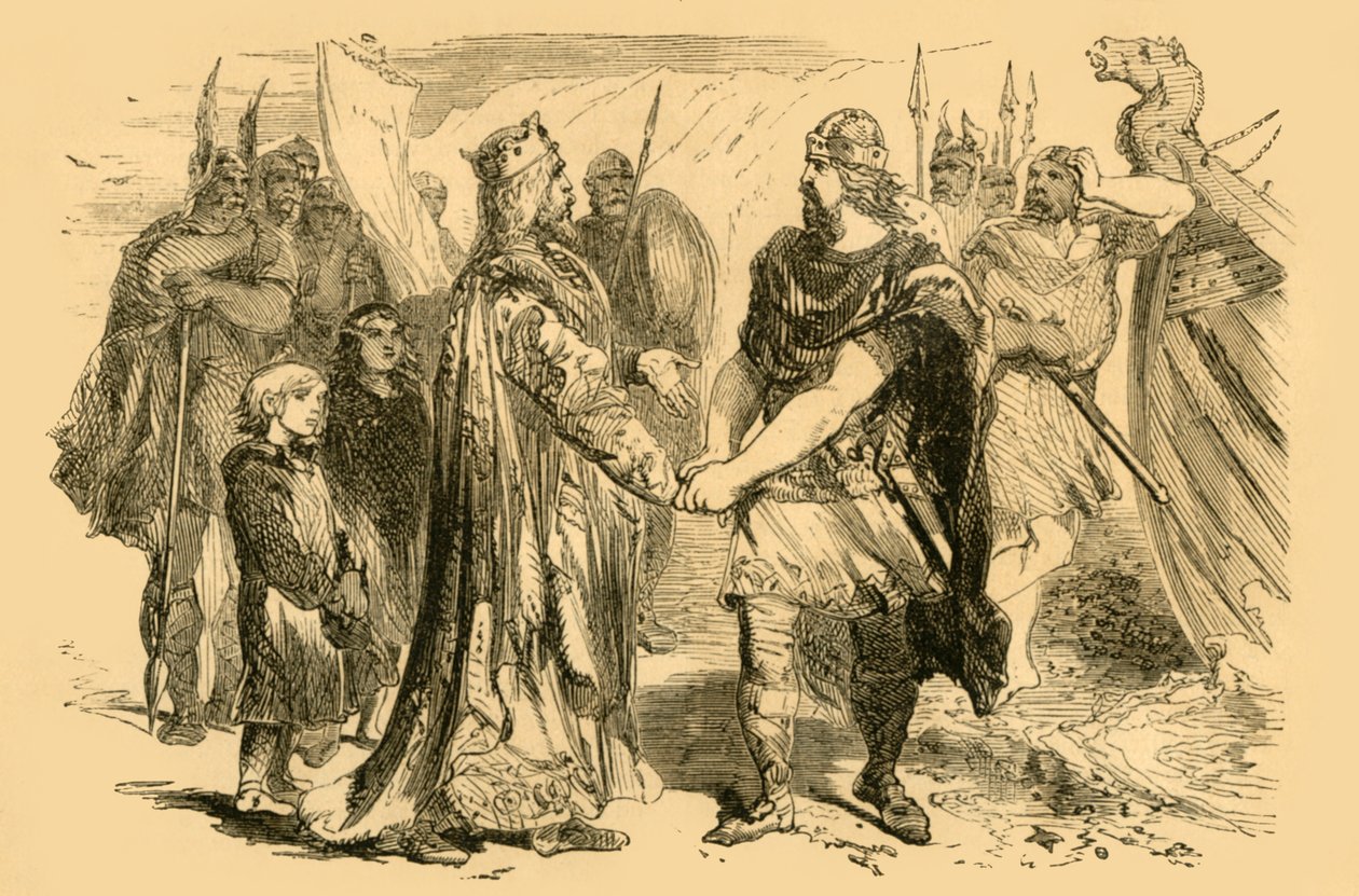 Möte mellan Edmund Ironside och Canute, på Isle of Alney, i Severn, c1890. av Unbekannt